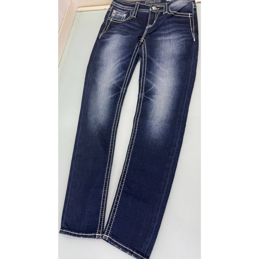 Miss Me Jeans Girls Size 12 Skinny Y2K Stretch Rhinestone Low Rise 26 W 27 L - Picture 2 of 11